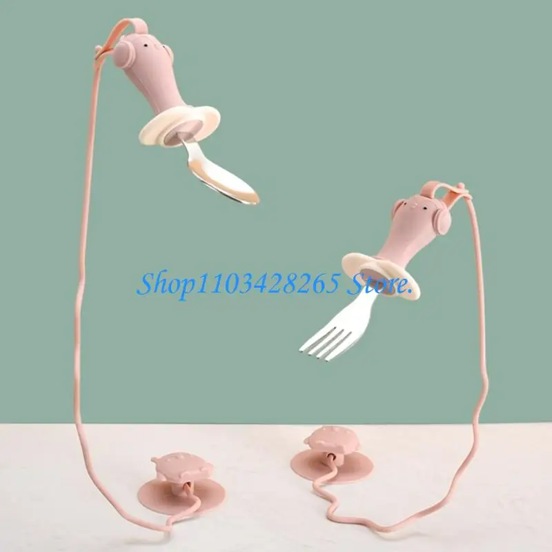 

Training Spoon Fork for Baby Stainless Steel Silicone Suction Base Easy Grip G2TE