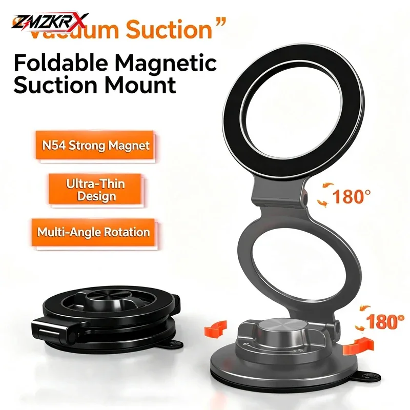 ZMZKRXUniversal Mobile Phone Strong Magnetic Holder For Magsafe Car Vacuum Suction Folding Portable Stand For IPhone 17 16 Pro S