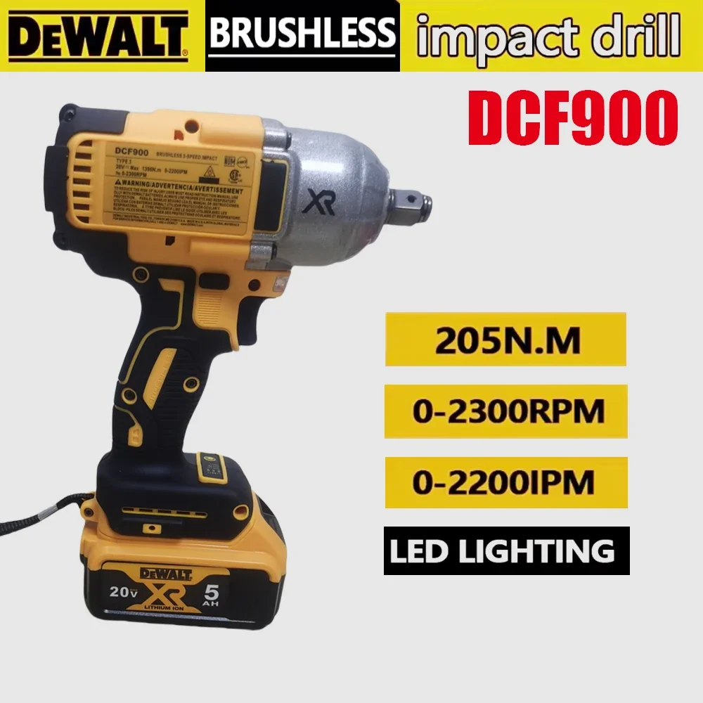 

DEWALT DCF900 portable 1/2 inch brushless cordless high torque impact wrench, powerful, DEWALT 20V rechargeable battery, charger