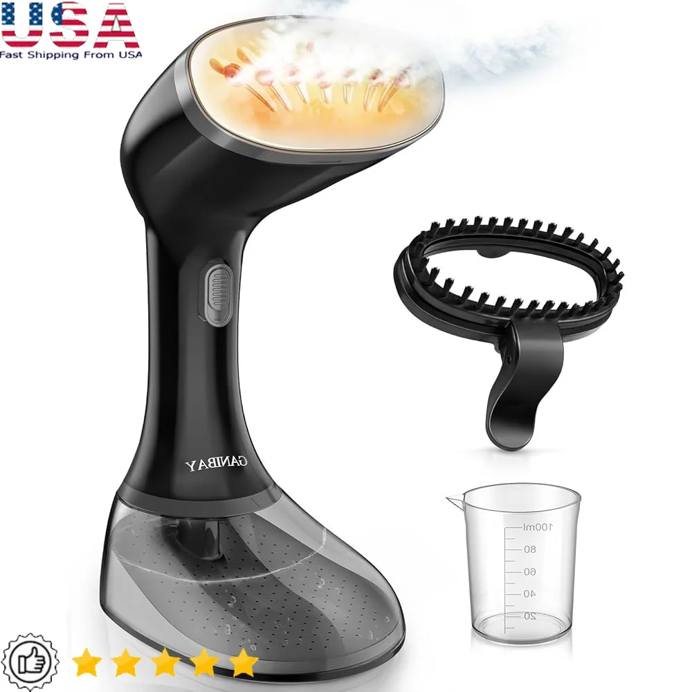 Vaporizador de ropa portátil de 1800W, vaporizador de ropa portátil de calentamiento rápido, tanque de 380ml, 3 ajustes de vapor, uso en viajes, cepillo para pelusas incluido