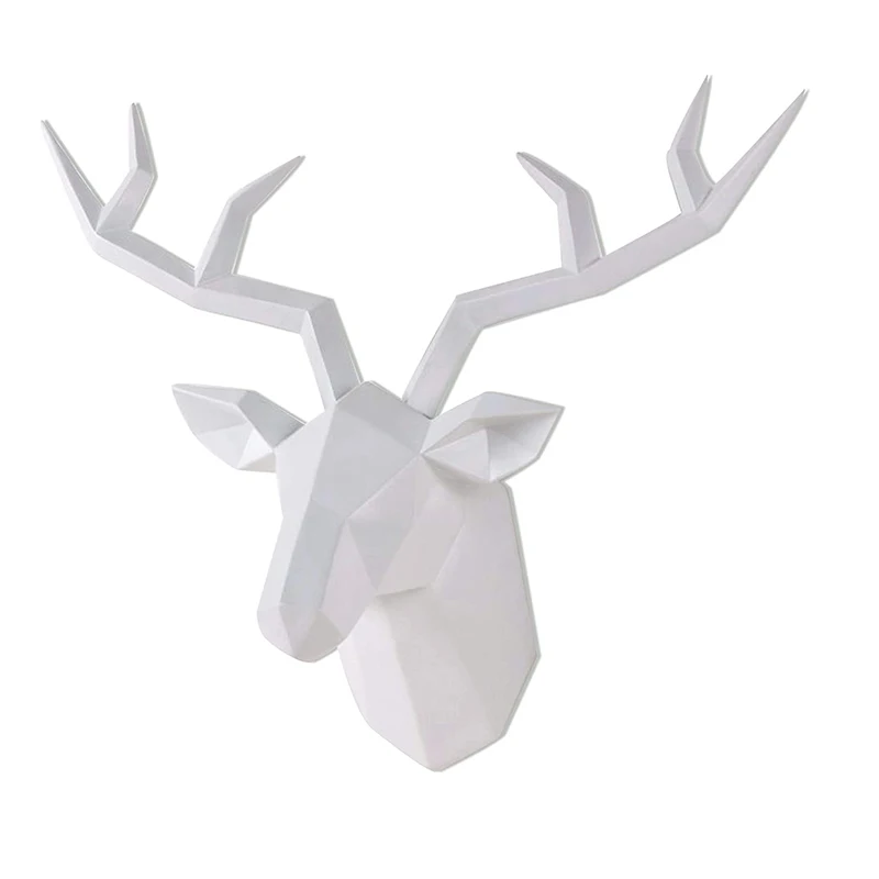 Deer Head Sculpture Animal Statue Figurines Wall Hanging Creative Elk  Art Antlers Statuette for Office Decoration Wall Mount