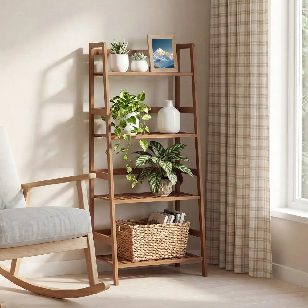 

Bamboo Ladder Shelf Plant Display Stand Rack Bookshelf Natural
