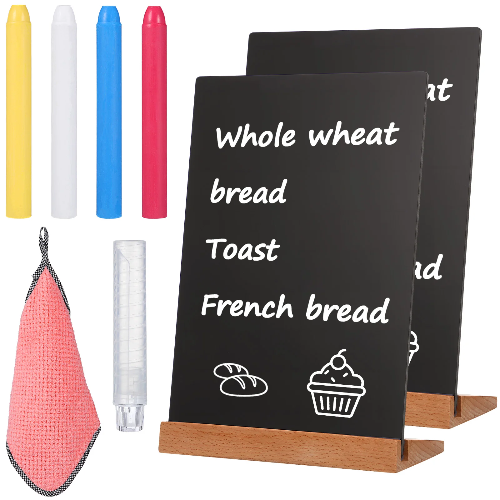 2 Pcs Beech Hand Drawn Table Card Sign Mini Chalkboard Signs for Food Display Stands
