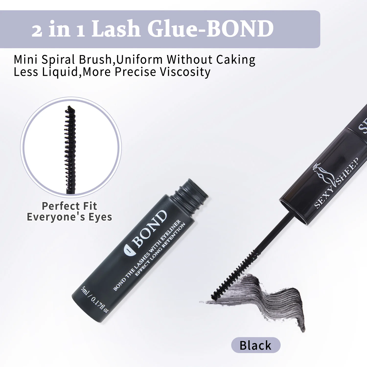3/2/1 Stück Lash Bond and Seal Wimpernkleber für Wimpernbündel, super starker Halt, schwarzer Wimpernkleber, Make-up-Tool (5ml+5ml) – Detail 2