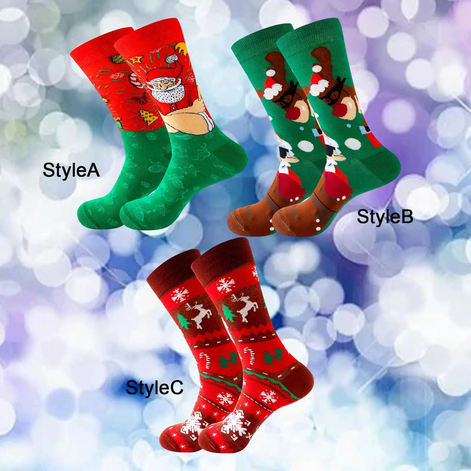 Fashion Christmas Socks, Socks Warm Long Sock for Teens Men Women Xmas Tree - view 5