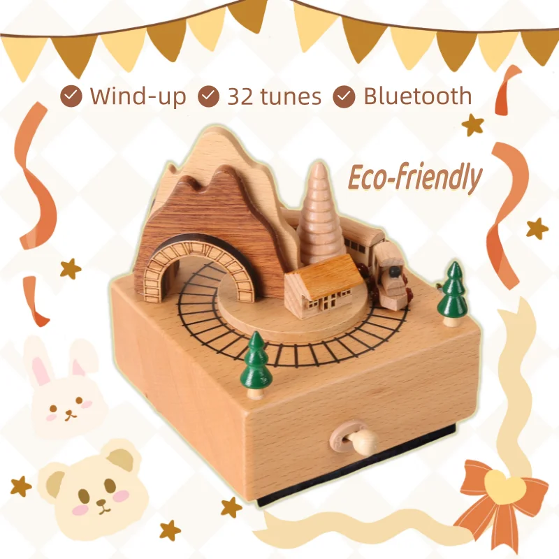 Wooden Electric Train Music Box Healing and Stress relief Birthday Gift Festival Gift