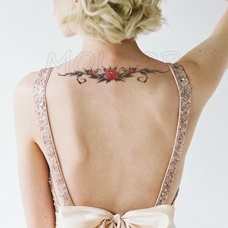 Temporary Tattoo Stickers Sexy Rose Heart-shaped Wreath Fake Tatto Waterproof Tatoo Back Leg Arm Belly Big Size for Women Girl