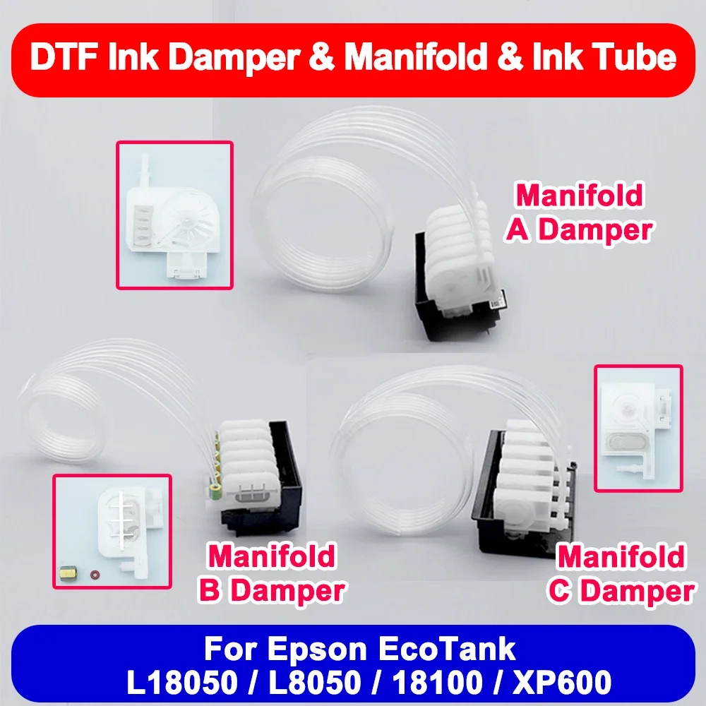 XP600 DTF Printhead DTF Manifold Modify Adaptor With Damper 6 Way Ink Tube For Epson L18050 L8050 18100 Printer Head Convert DTF