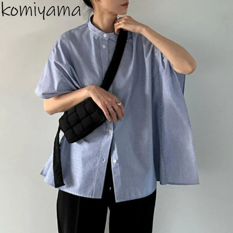 Flying Sleeves Shirts Blouses Japan Vintage Striped Blusas Mujer 2025 Summer New Moda Camisas Single Breasted Shirt Tops