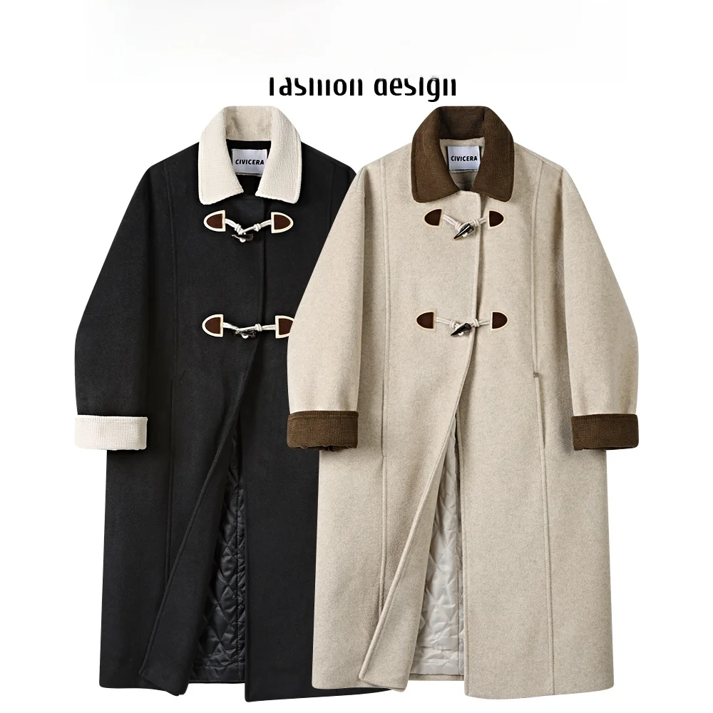 

CIVICERA Sli Retro Buttoned Long Velvet Coat Women's Autumn Winter Small Size Cotton Sandwiched Faux Fur Outerwear