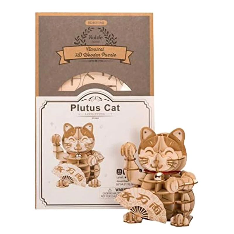 

Универсальная 3D деревянная головоломка Lucky Cats-72 шт., японские кошки, приветственный дисплей, приветствие для благословения, удача, строительные игрушки, подарок Dura