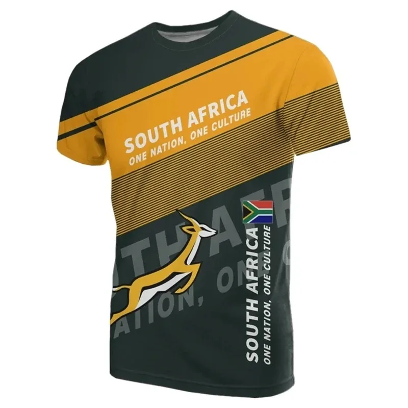 South Africa Map Flag Graphic T Shirts Fashion Springbok 3D Printed T Shirt For Men Clothes National Emblem Tshirt Dashiki Tops