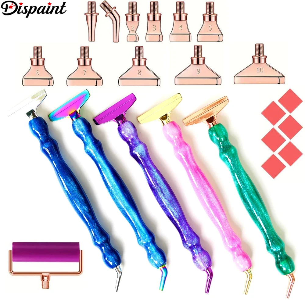 Dispaint 20pcs Shiny Flashing Gourd Shaped Pen 12pcs Diamond Bits + 6pcs Glue + 1pcs Roller Diamond Painting Threaded Dotting