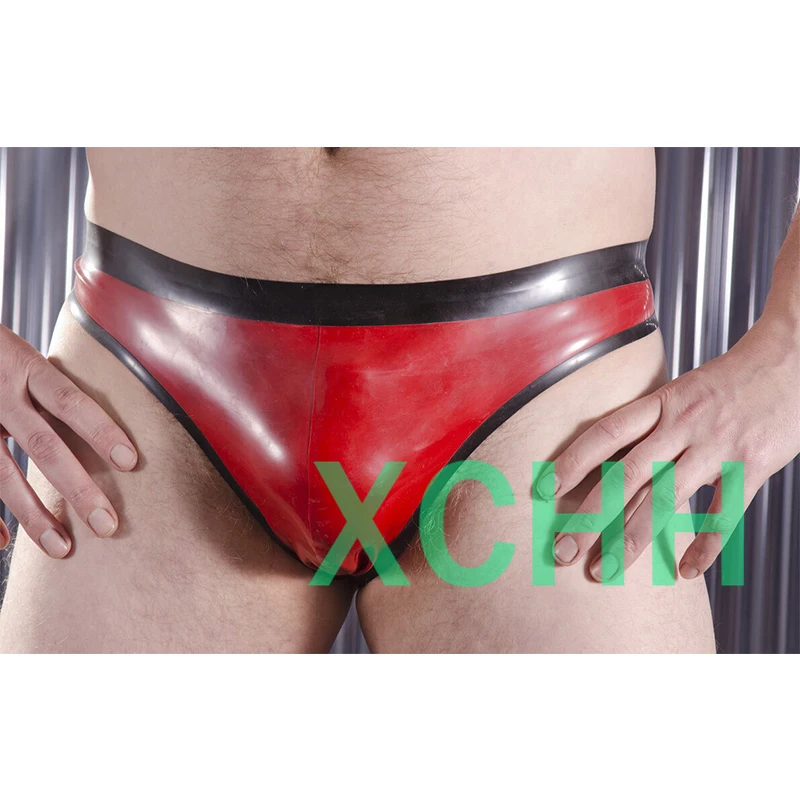 

Men's Briefs ,Thong Style Rubber, Contrast Waistband and Edge Trim Red with Black , 0.4mm LATEX