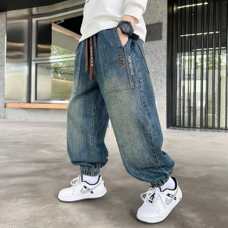 

2025 Blue Spring Autumn Baby's Kids Comfortable Casual Sport Gift School Children's Clothing Boys Jean Pants Long Trousers Denim