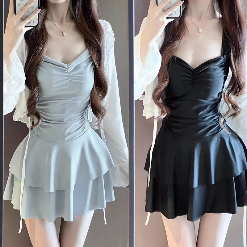 Ballet Style Jumpsuit, Swimsuit, Small Chest, Fairy, Solid Color, Cute Suspender, Pure Desire, Pleated Gathering, Vacation