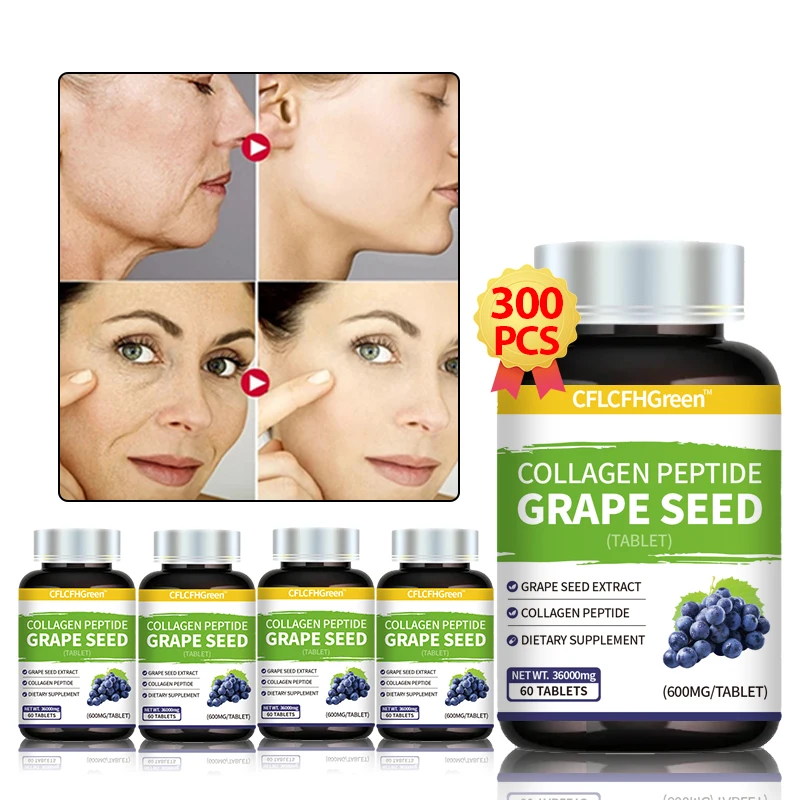 Grape Seed Extract Tablet Skin Whitening Natural Organic Collagen Peptide Capsule Antioxidant Remove Free Radicals 60/180/300Pcs