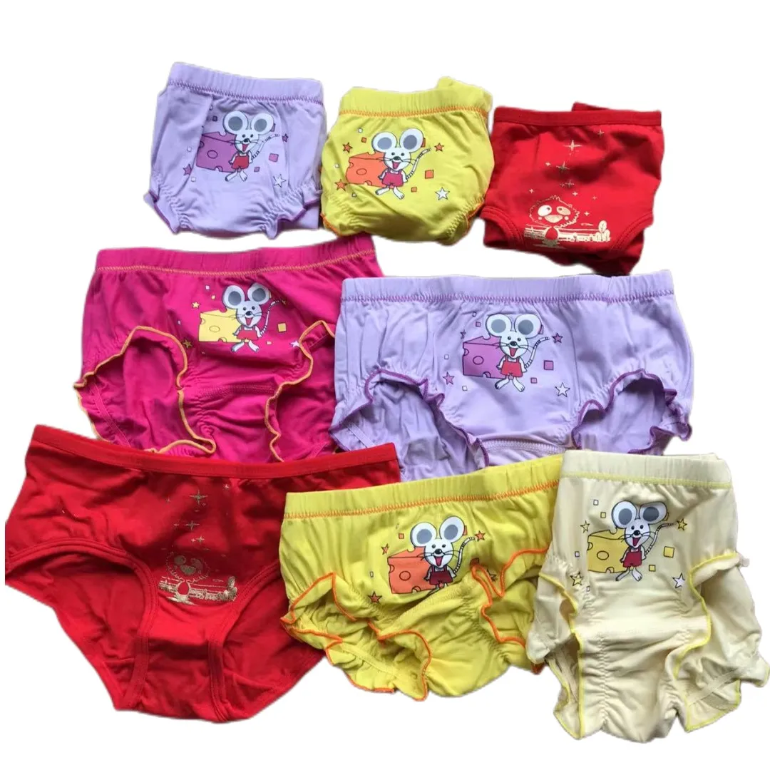 4pcs Girl Cotton Briefs Cute Mouse Cat Prints Female Kids Breathable Underwear Bright color Soft Confortable Panties Size 6-10T