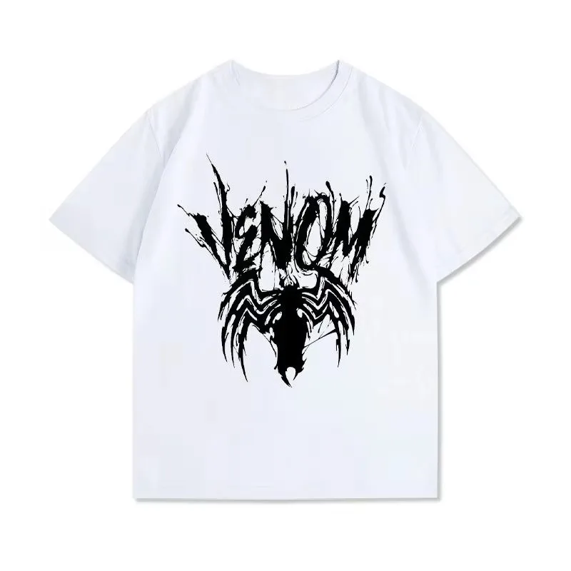 Marvel Genuine Venom Spider-Man Hardy Printed New Summer T-Shirt Men's and Women's Loose Neck Short Sleeves