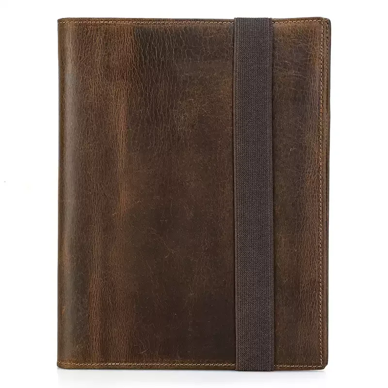 Vintage Crazy Horse Leather Notebook Portfolio For iPad Mini Case A5 Book Travel File Folder Office School Stationery Supply