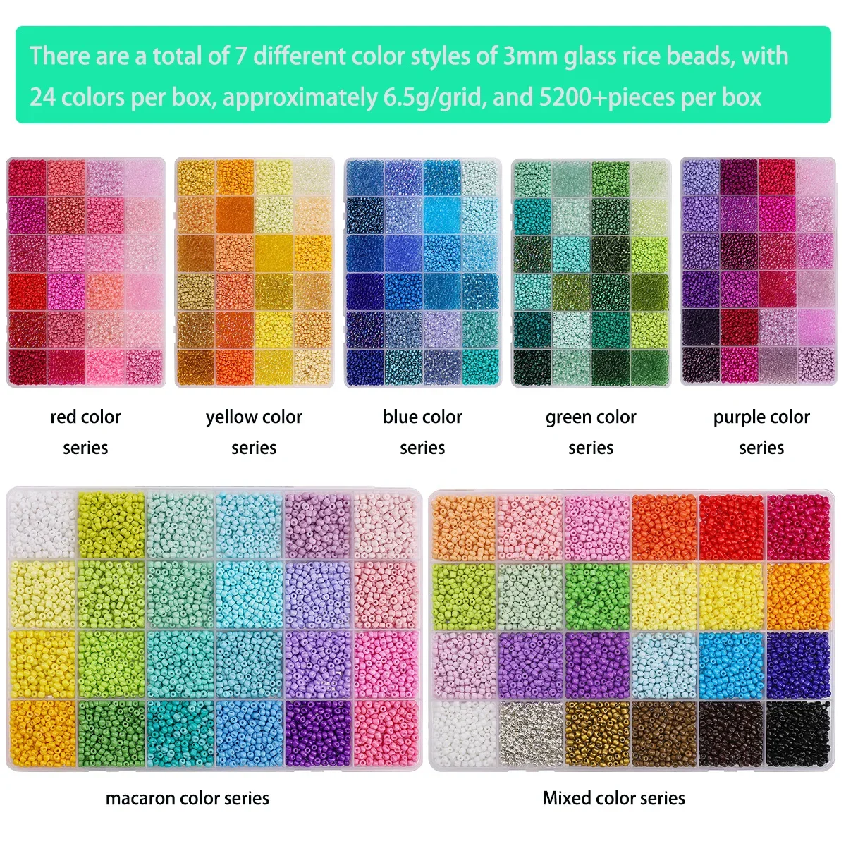 24 Grid 3mm Boxed Glass Rice Beads Set of 7 Colors And Styles for DIY Jewelry Making Charm Bracelets And Necklaces