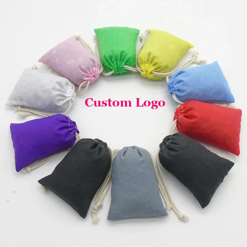 

Cotton Gift Bags Packing Jewelry Cosmetic Makeup Sachet Dustproof Storage T/C Drawstring Pouch Wedding Party Gift Bag Print Logo