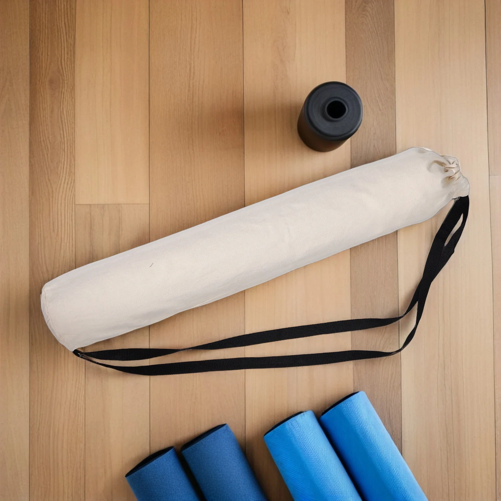 

Large Capacity Yoga Mat Carrier Bag Beige Drawstring Tote For Mats Bolsters Accessories Portable Gym Storage Bag With Bonus