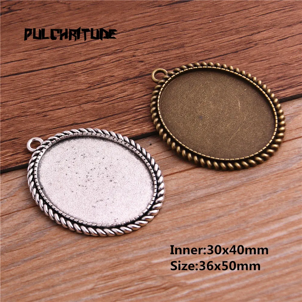 New Fashion 2pcs/lot 30x40mm Inner Size Two Color Simple Style Cabochon Base Setting Pendant