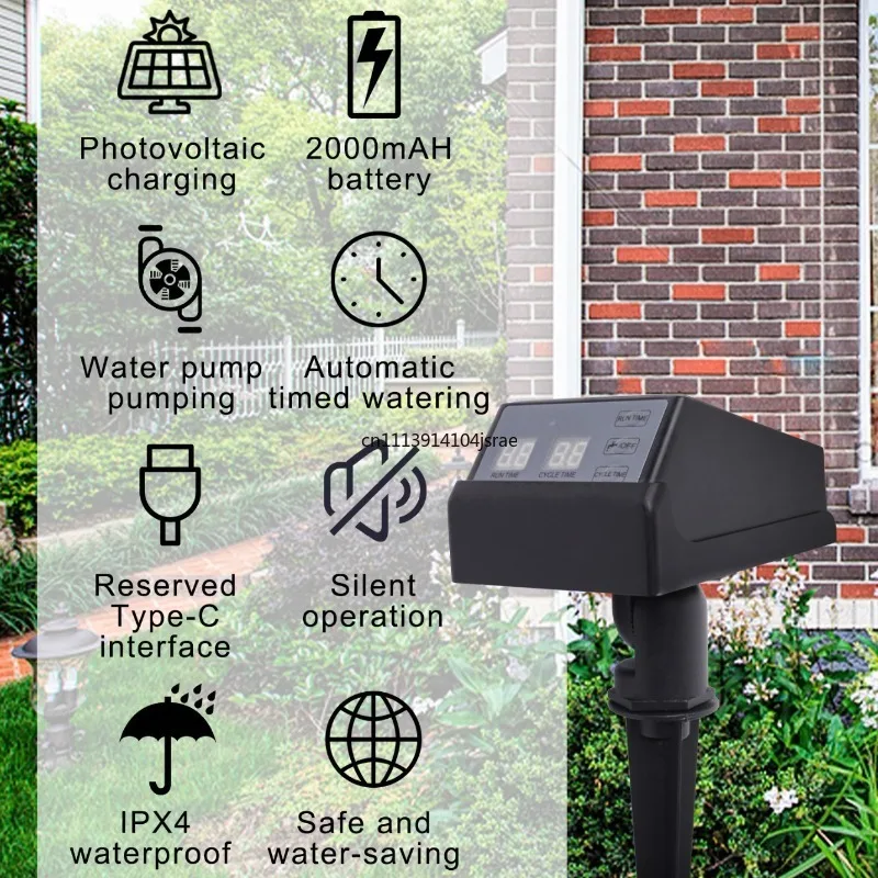 Ground‑Plug Solar Rechargeable Automatic Drip Irrigation Kit Multi‑Function Timed Watering Device for Garden PottedFlowersPlants