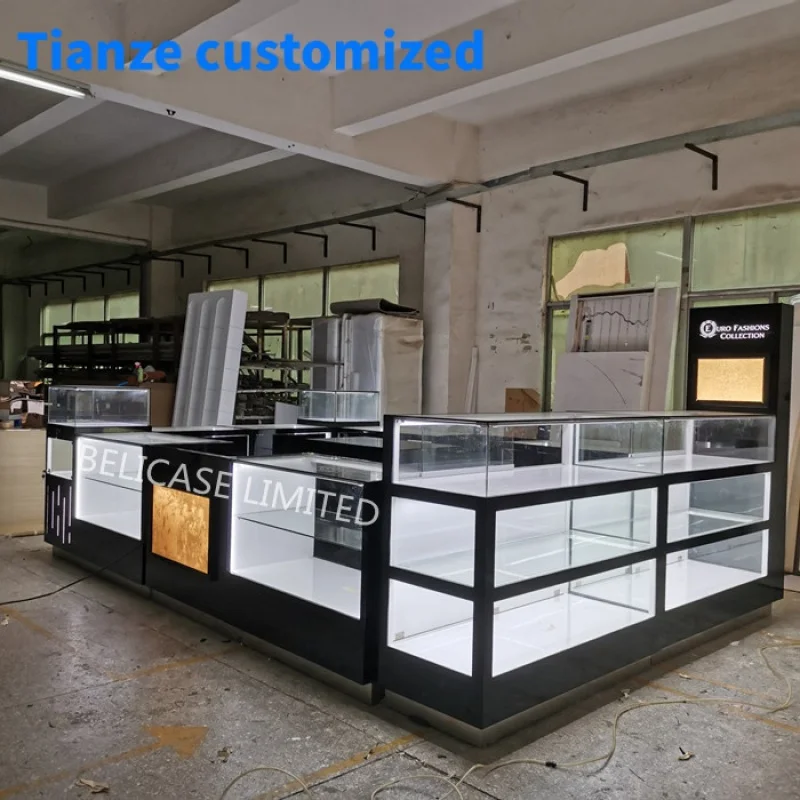 

(Customized) new luxury glass jewelry showcase custom unique jewelry retail shop counter kiosk jewellery display cabinet