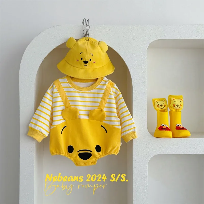 Yellow Collection Spring Autumn Baby Girl Boy Round Collar Long Sleeves Cartoon Bear Bodysuit/Romper Newborn Jumpsuit K31266