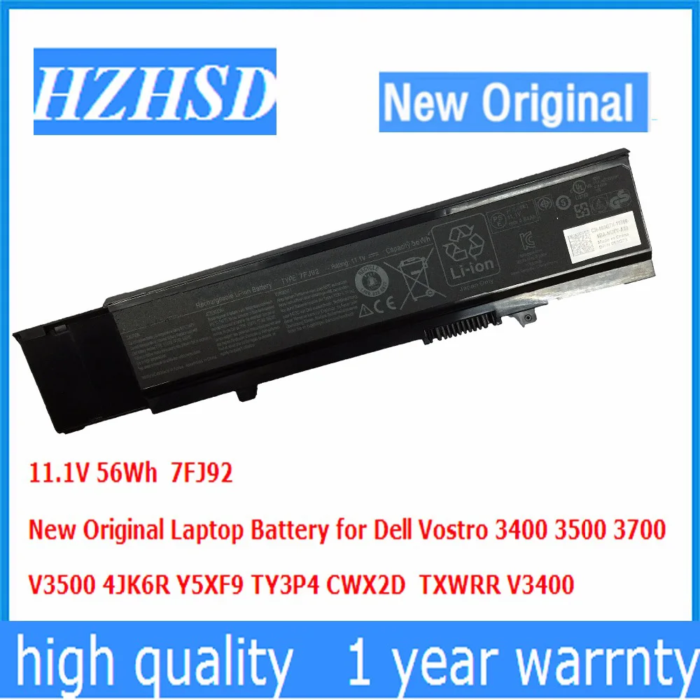 Nova Bateria do Portátil Original para Dell Vostro 3400 3500 3700 V3400 V3500 4jk6r Y5xf9 Ty3p4 Cwx2d Txwrr 11.1v 56wh 7fj92