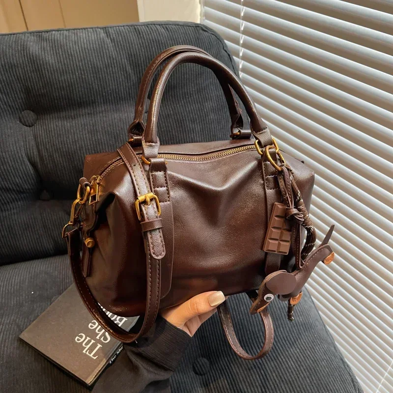 

Simple Vintage Leather Tote - Fashion Solid Women's Bag, Stylish Shoulder & Messenger Handbag