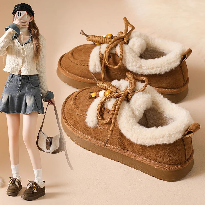 حذاء بدون كعب بنعل سميك بتصميم جديد لخريف وشتاء 2025، حذاء نسائي قطني غير رسمي مبطن سميك ودافئ أحذية نسائية #1