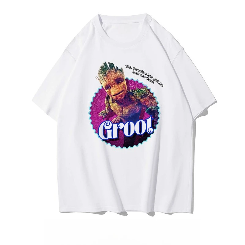 Marvel autorizado hombres y mujeres Galaxy Guardians Groot mapache impreso camiseta de manga corta ropa de hombre de gran tamaño