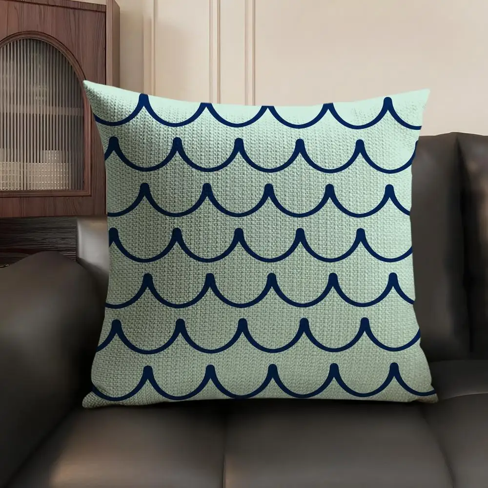 Cushion Cover Colorful Waves Breathable Linen Organic Fabric Double-Sided Printing Sofa Pillow Case Home Decor