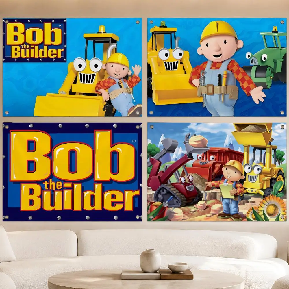 Banderas de dibujos animados de Bob el Constructor para niños, pancarta de fan, tapiz para colgar en la pared, decoración para garaje, bar, dormitorio, campamento, fiesta, exterior, hogar, regalo.