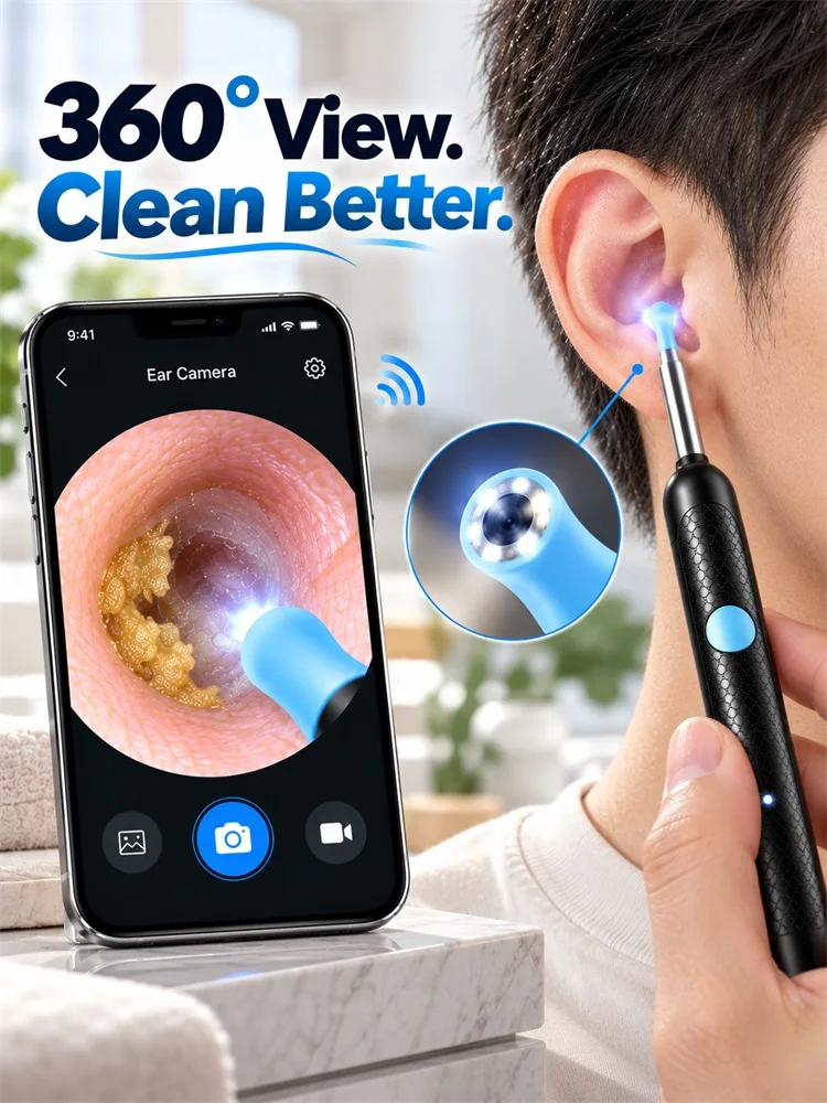 Wireless Ear Wax Cleaner with Camera Safe Earwax Removal Endoscope with Camera Luminous Otoscope Ear Cleaning Tools Ear Care