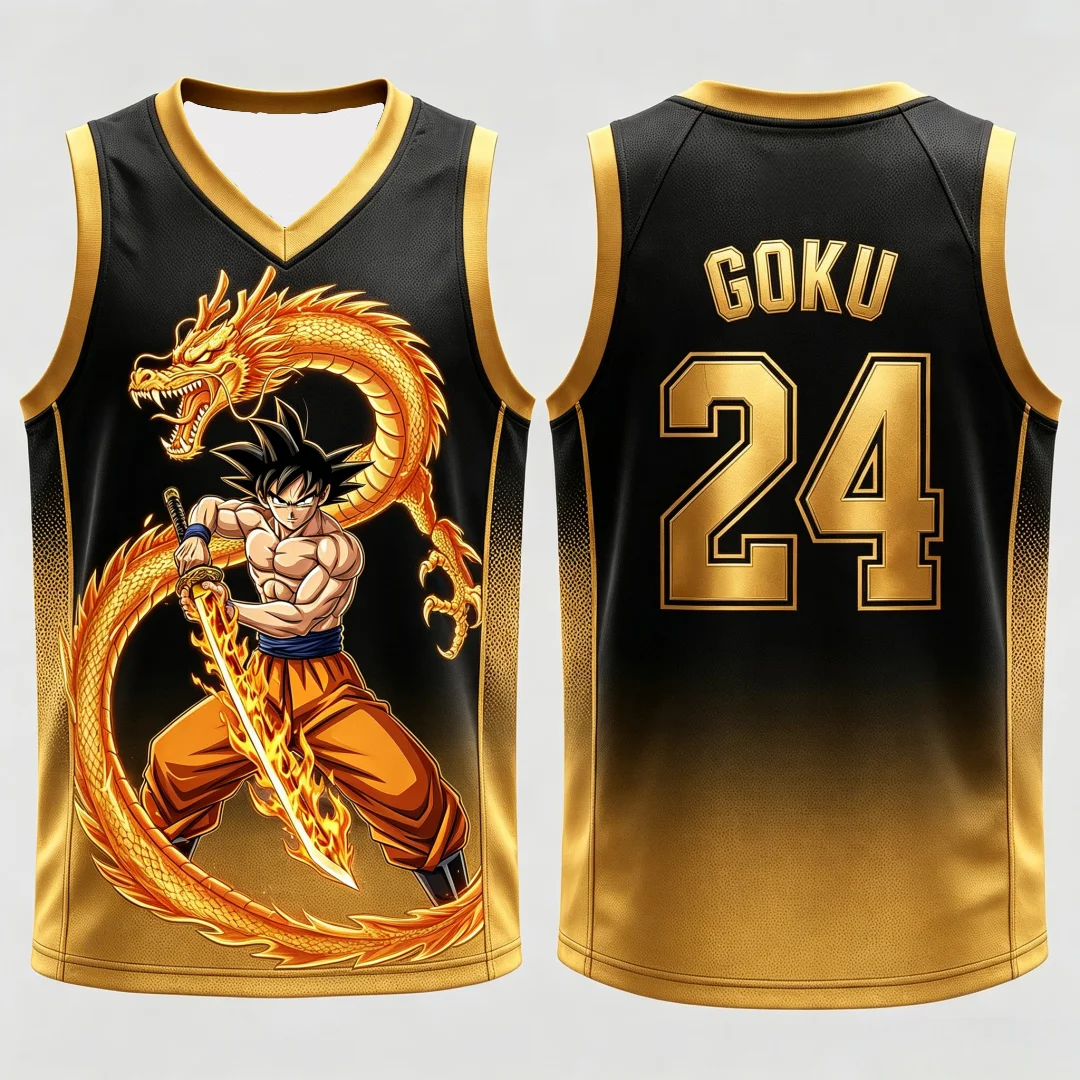 Dragon Ball Goku Samurai Shenron Basketball-Trikot für Herren, 3D-Druck, Sportweste, Anime-Streetwear-Tanktop, passende Familien-Outfits – Detail 11
