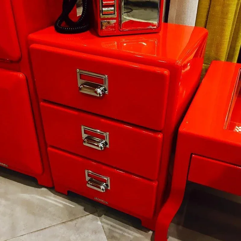 Dulton simple wrought iron bedside table three-layer locker multi-function storage cabinet multi-color small cabinet BR-014