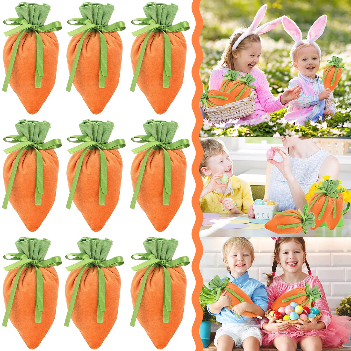 5/10Pcs Easter Carrot Shape Drawstring Candy Bags Gift Packaging Bag Mystery Gifts Box for Easter Valentine's Day Children's Day