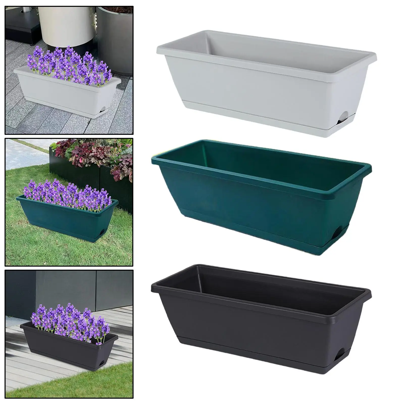 2 Pieces Window Box Planter Rectangular Ornaments with Drainage Holes Planter Boxes for Indoor Plants Home Garden Outdoor