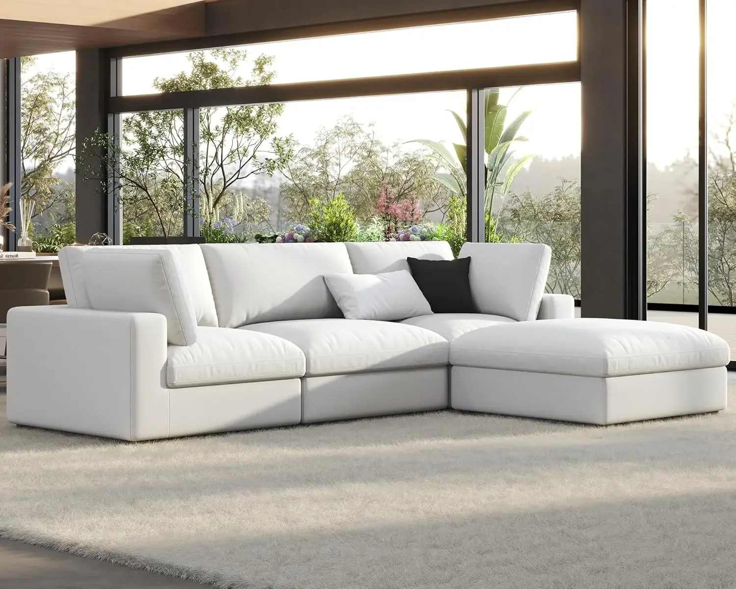 Modular Sectional Sofa, 114 Inches Oversized Down Filled Sectional Sofa, 4 Seats L Shaped Comfy Couch with Chaise, Ottoman,