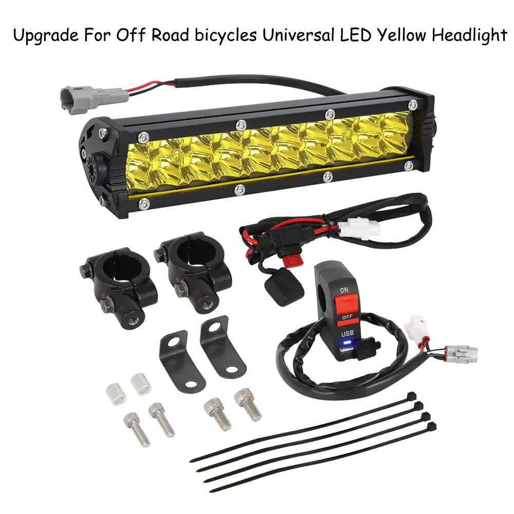 

For Dirt Bike Universal LED Headlight Yellow Light Bar Upgrade Kit Light With USB Charging Off Road bicycles Lighting Equipment