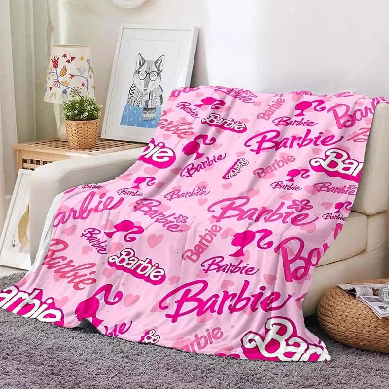 Barbie Logo Flannel Fluffy Throw Camping Blanket for Children Sofa Throw Blanket Modern Fashion Gift Miniso  Picnic Blanket