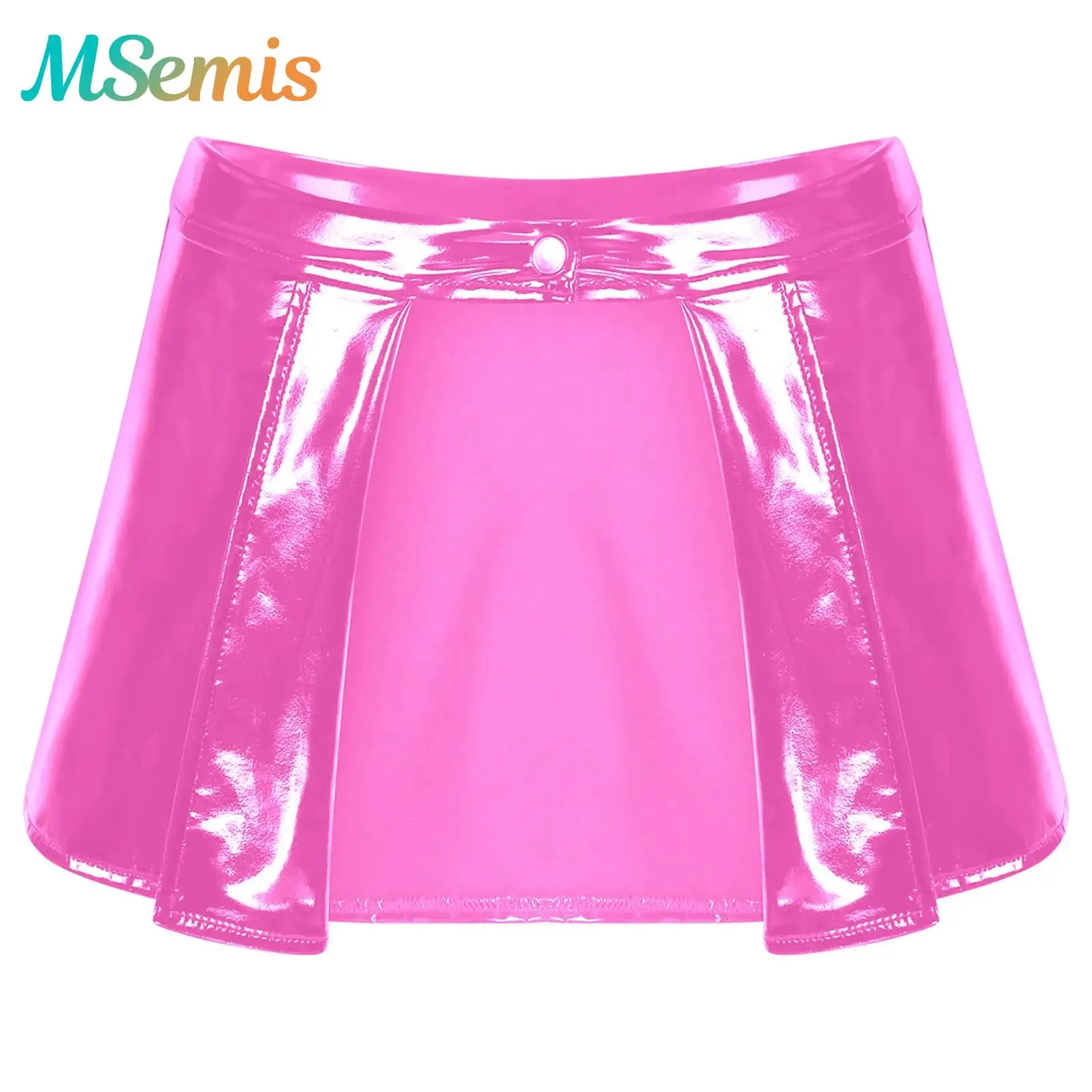 

Womens Wet Look Patent Leather Mini Skirt Open Front Lacquer Bodycon Skirts Bottoms Gogo Dance Club Costume Rave Party Clubwear