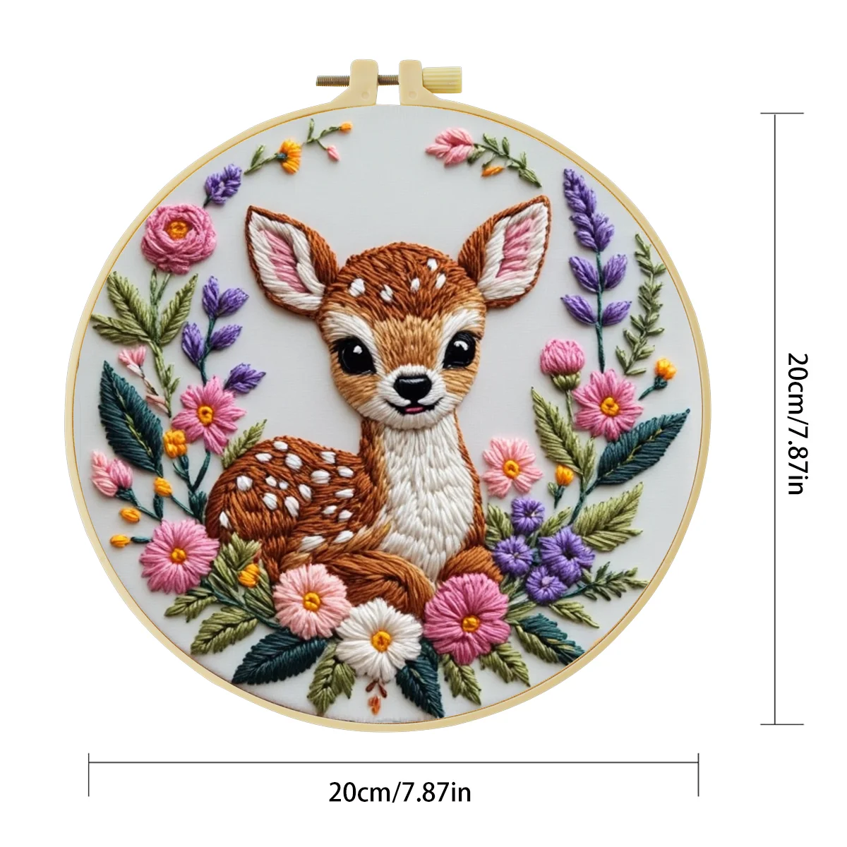 1 Stück 20X20CM/7,87 Zoll Niedliches Sika-Hirsch Stickerei Starter-Kit DIY-Set Nähkunst Heimdekoration Handwerksmalerei – Detail 3