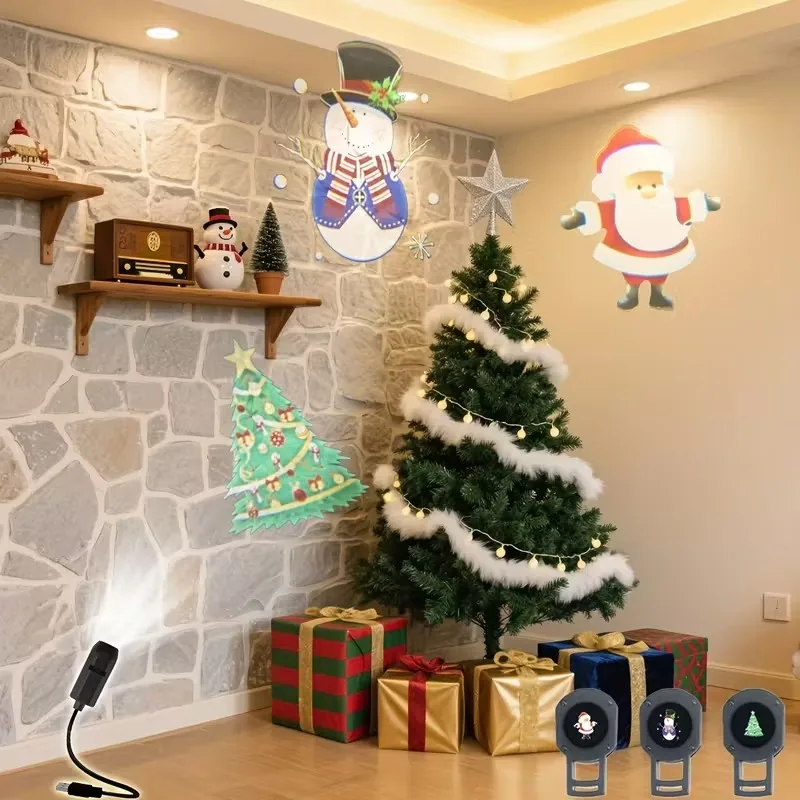 Christmas Projector Light 360° Rotating USB Powered Night Light for Bedroom Ceiling Wall Decoration Holiday Atmosphere LED