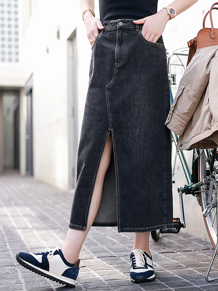 

Оригинальная джинсовая юбка Mallin из хлопка, весна 2026, с разрезом, повседневная, со средней талией, модная, для работы и отдыха