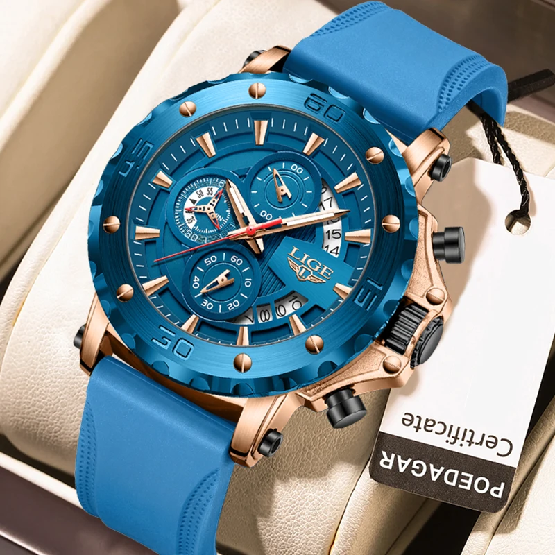 LIGE Business Advanced Man Watch Luxury Creative Luminous Waterproof Auto Date Stainless Steel Band Quartz Watches for Men Clock